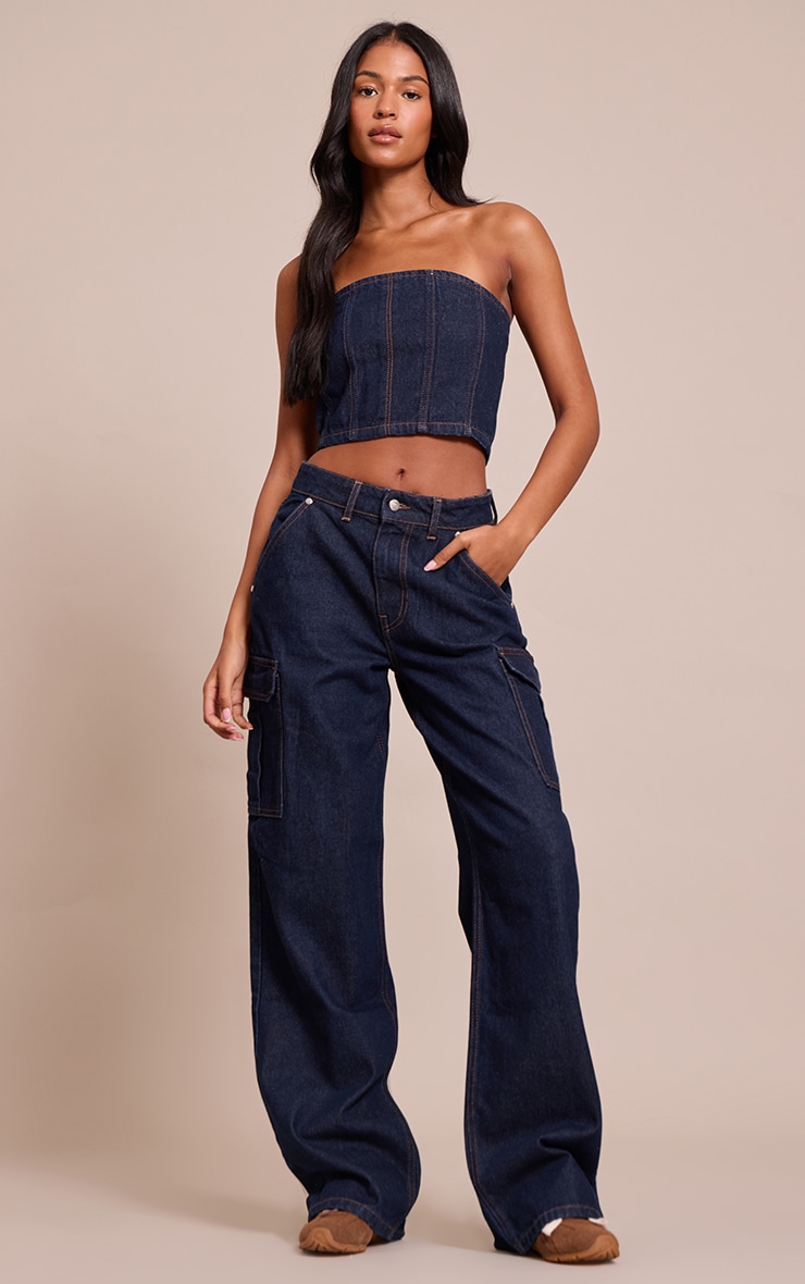 Tall Indigo Denim Bandeau Corset Top image 3