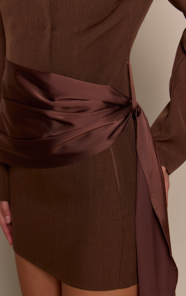 Brown Woven Collarless Satin Drape Blazer image 4
