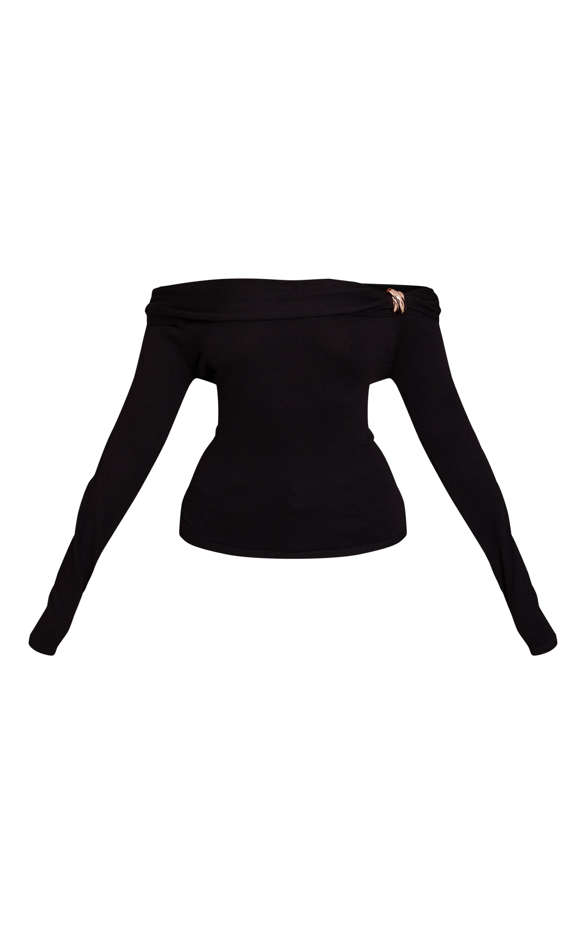 Top en maille tricot noire à épaules torsadéess et manches longues image 5