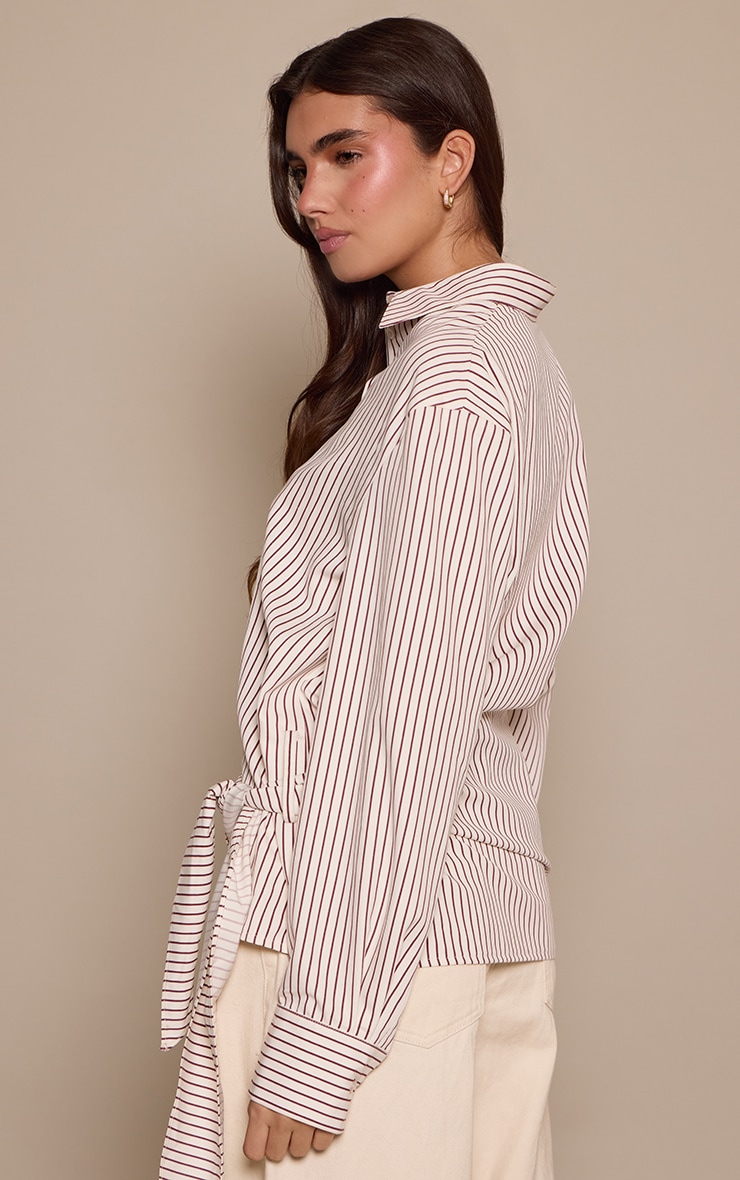 Cream Stripe Oversized Wrap Waist Shirt image 2