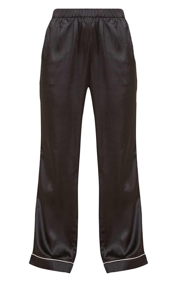 Black Mix And Match Piped Detail Satin PJ Trousers image 5