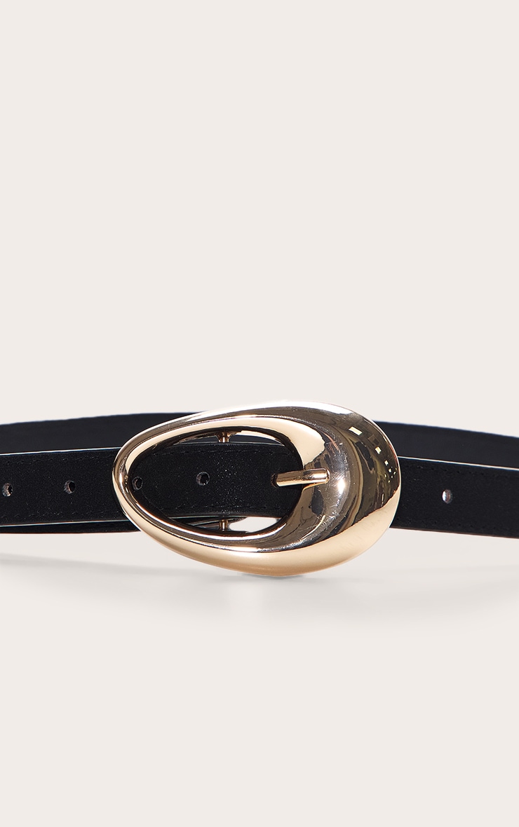 Black Smooth Oval Buckle Skinny Belt image 3