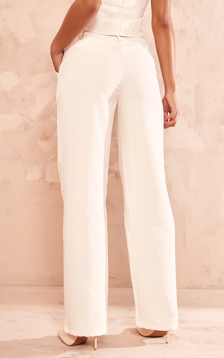 Pantalon de tailleur droit crème deluxe texturé à détail coutures image 3