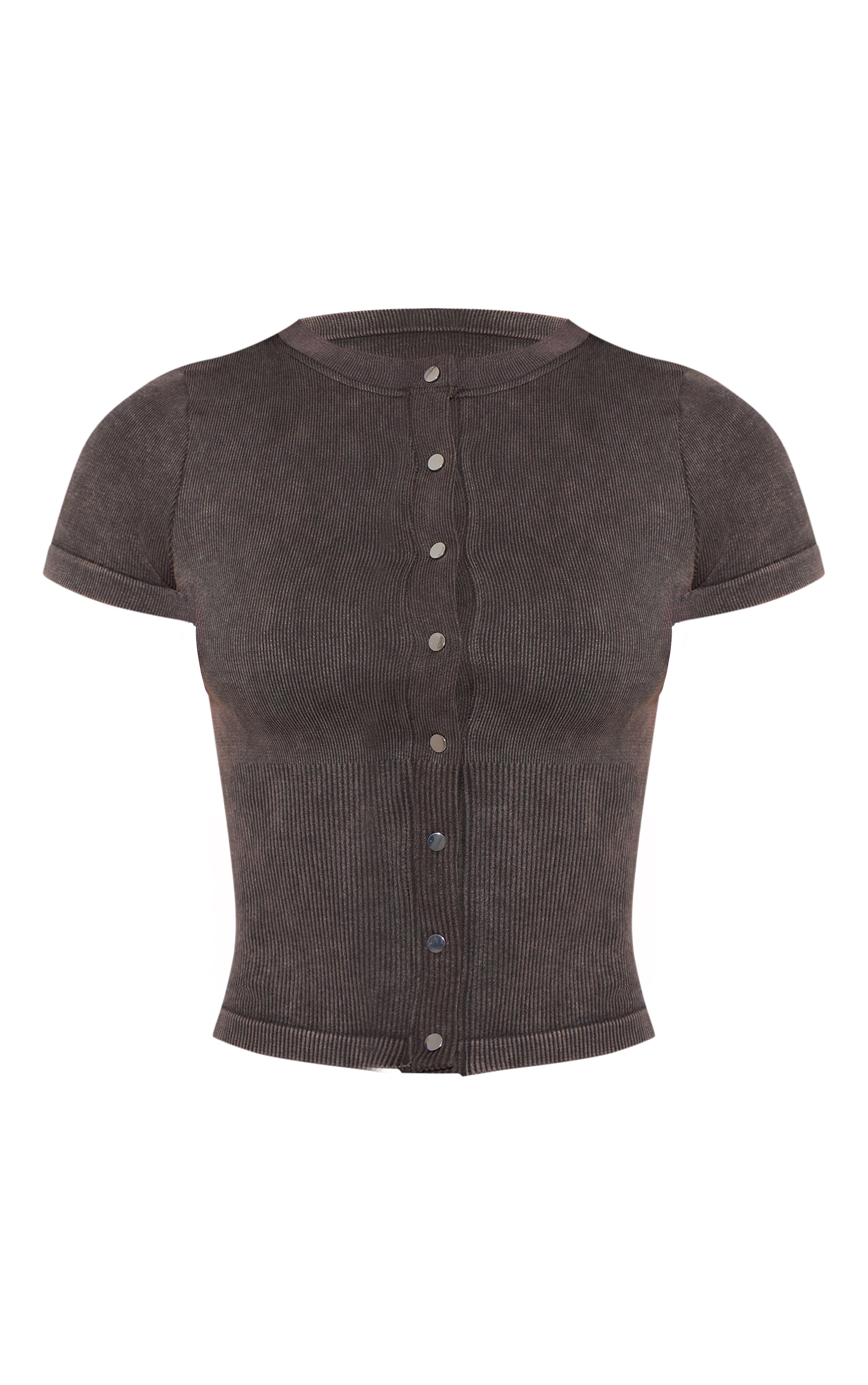 Petite Chocolate Snatched Rib Short Sleeve Popper Top image 5