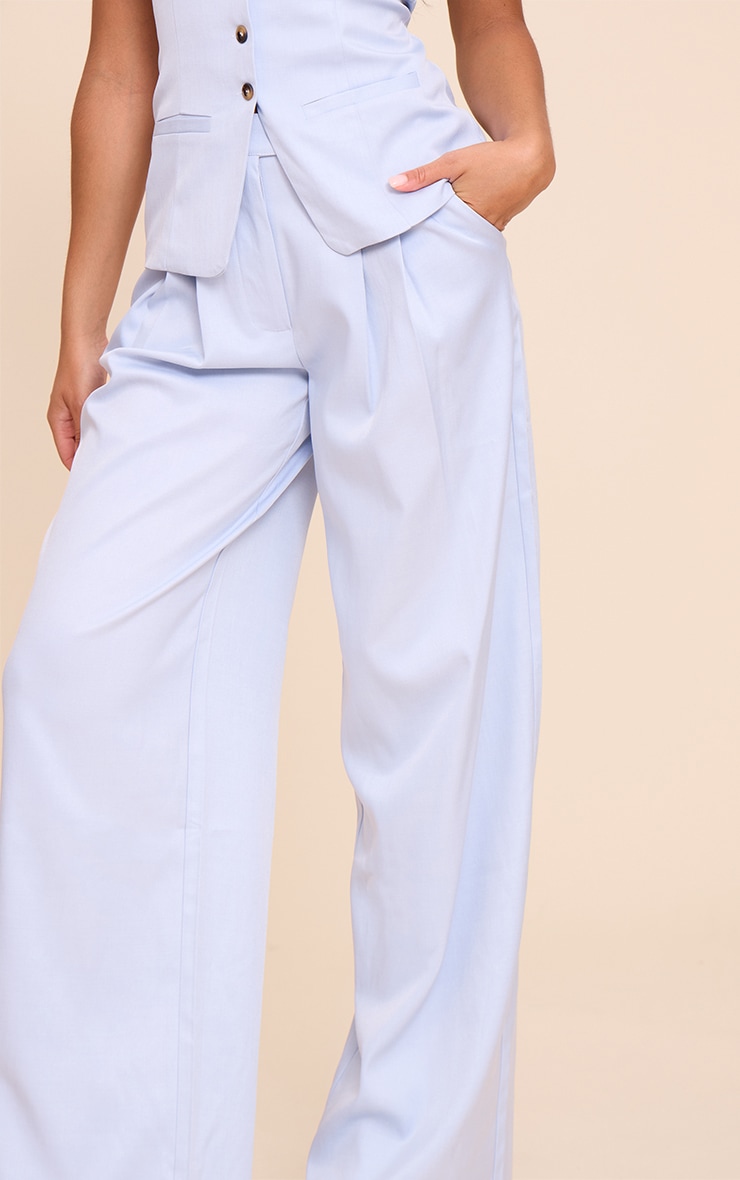 Powder Blue Tailored Woven Pleated Wide Leg Pants image 4