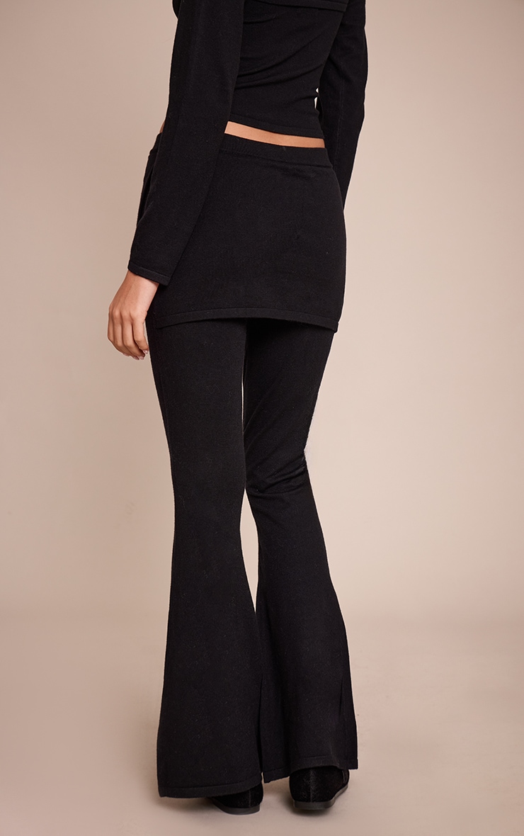 Black Layered Detail Fine Knit Wide Leg Trouser  image 3