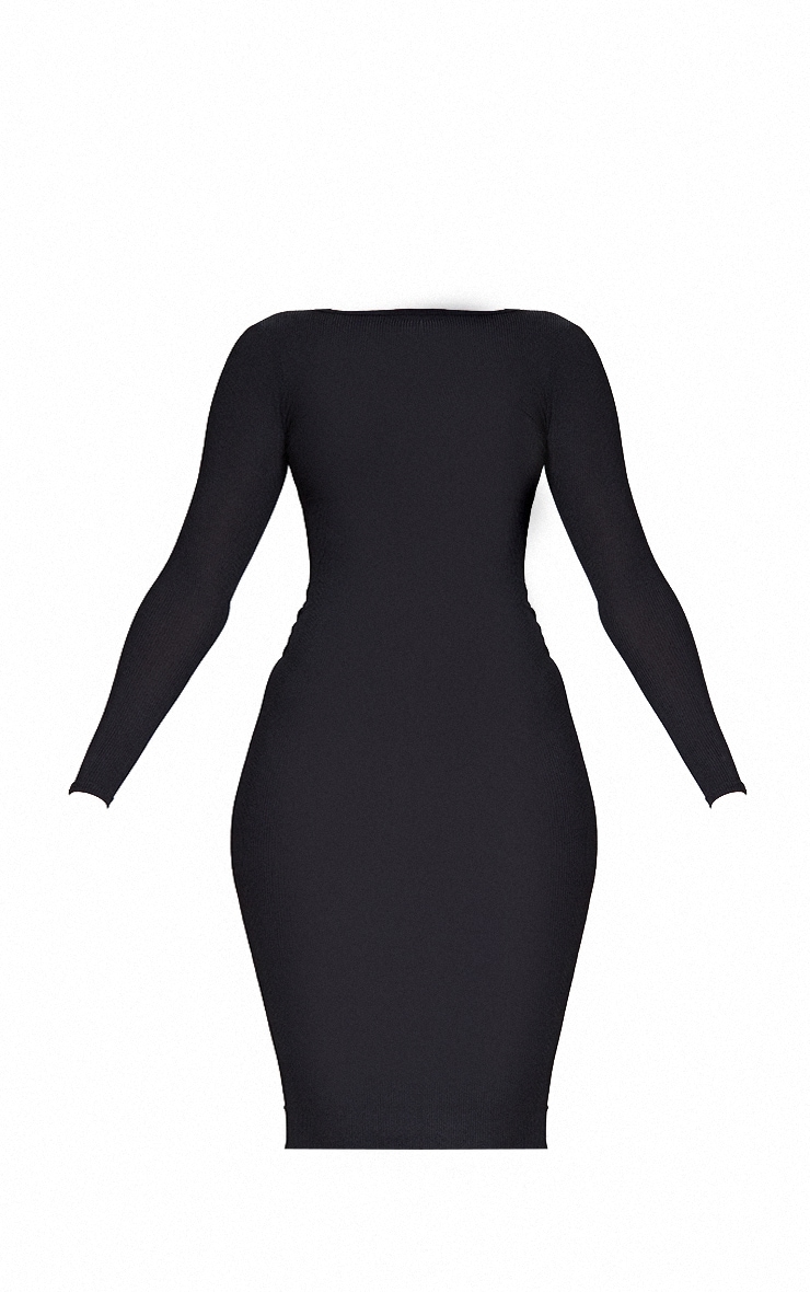 Black Basic Ribbed Long Sleeve Dress image 6