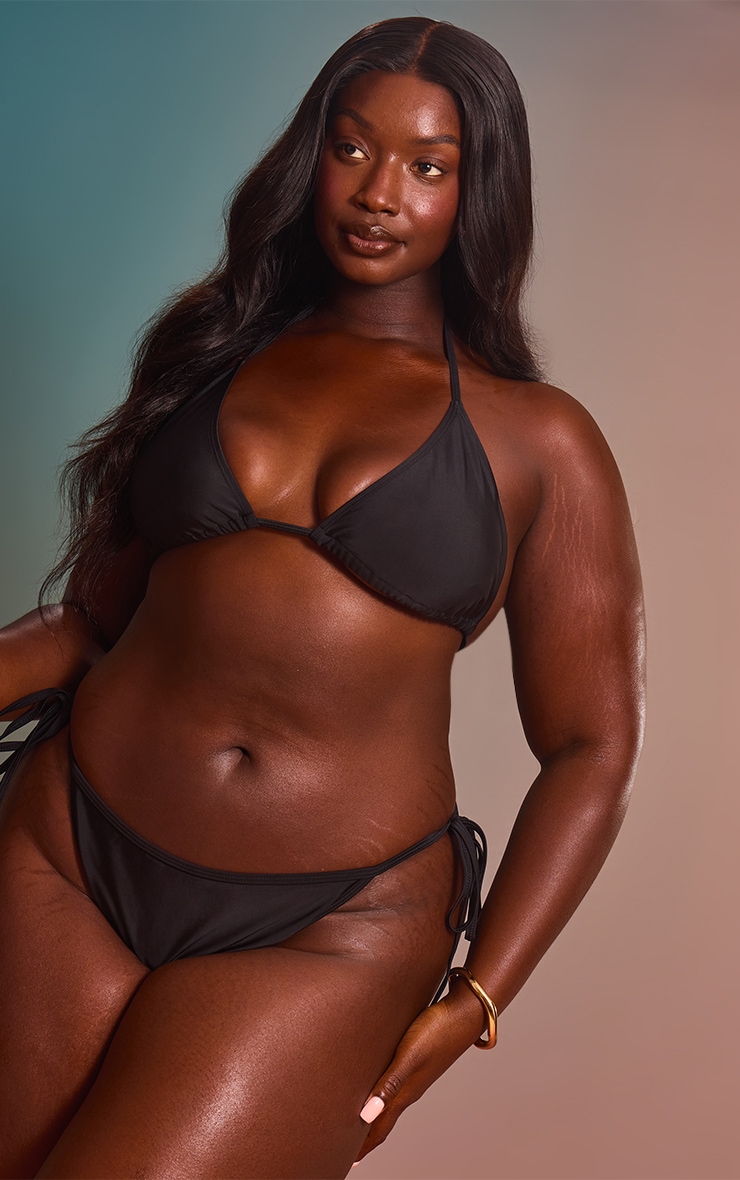 Plus Mix & Match Tie Side Black Bikini Bottoms image 3