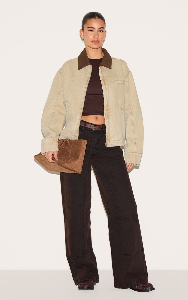 Sand Seam Detail Boxy Denim Carpenter Jacket image 3