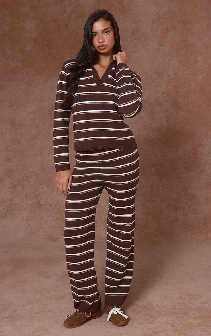 Chocolate Striped Knitted Trousers image 2