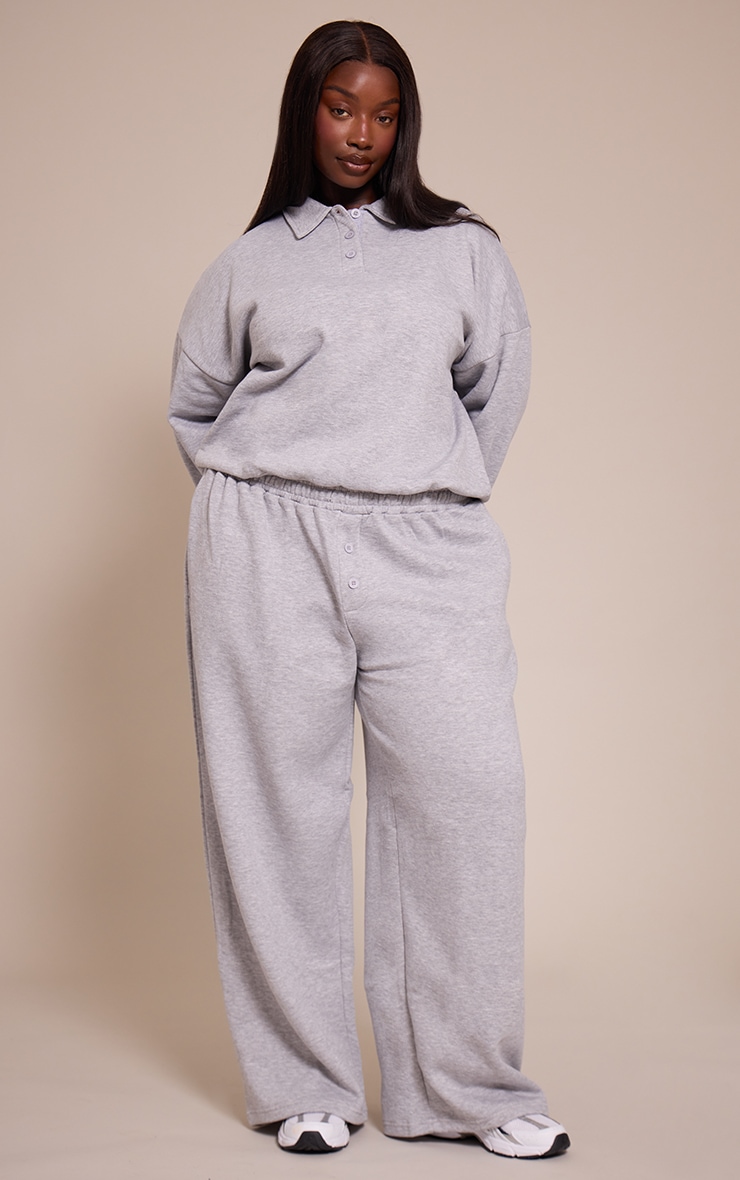 Plus Grey Marl Button Up Wide Leg Track Pants image 1