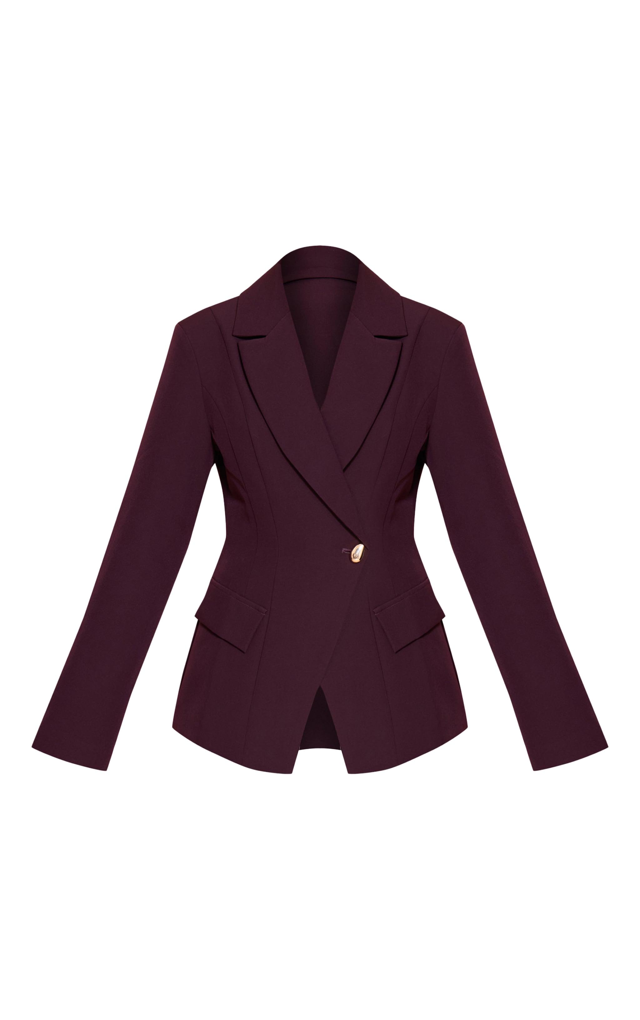 Chocolate Plum Cinch Waist Lapel Point Detail Blazer image 5