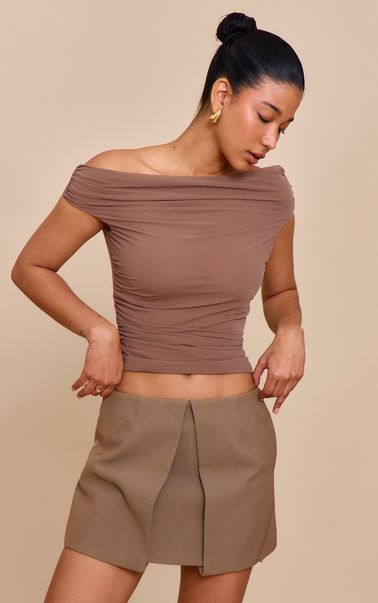 Mushroom Stretch Chiffon Ruched Detail Long Top image 4