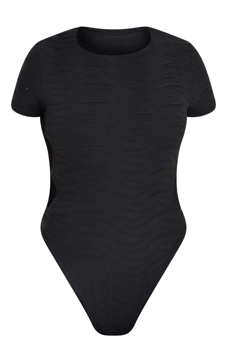 Black Textured Double Side Cutout Bodysuit image 5