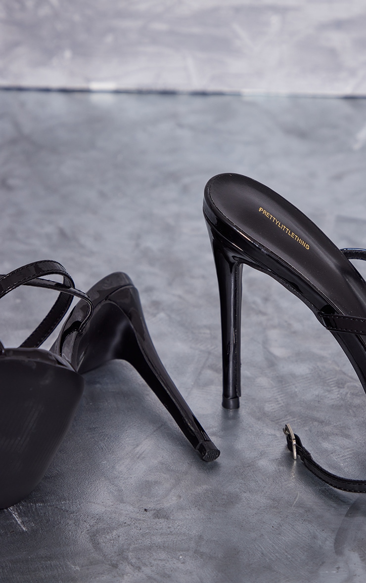 Black Round Toe Low Back Strap High Heeled Sandals PrettyLittleThing