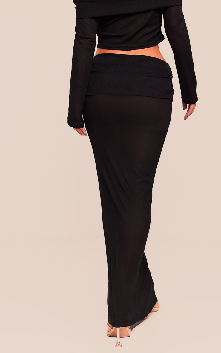Black Sheer Burnout Mesh Fold Over Hem Low Rise Maxi Skirt image 3