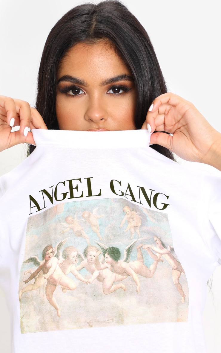Petite Angel Gang White Graphic T- Shirt | Petite