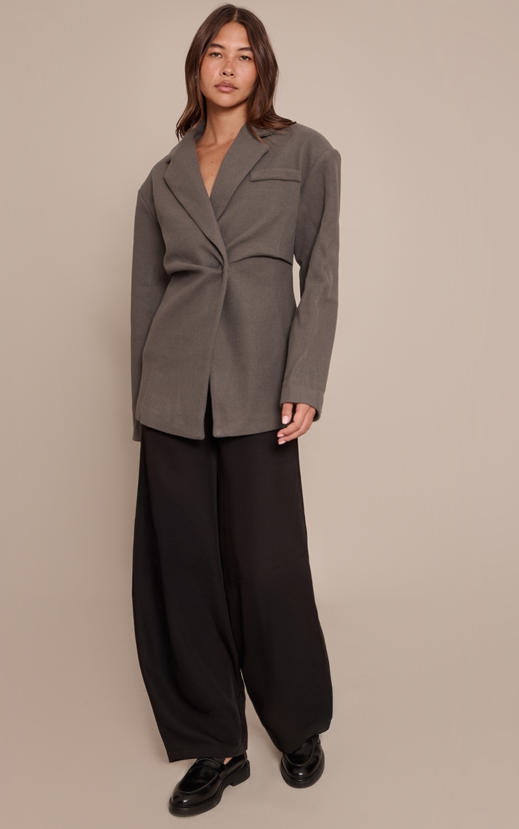 Charcoal Wool Look Cinched Blazer image 3