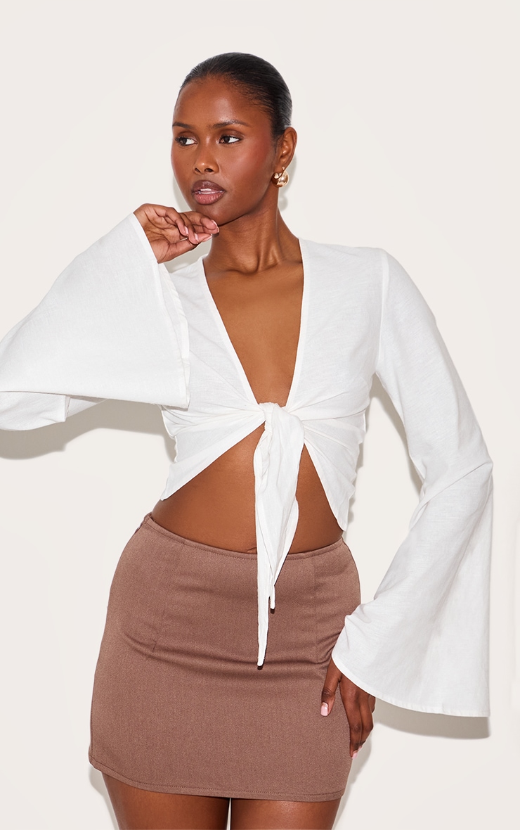 White Lightweight Woven Knot Front Drape Detail Blouse image 4