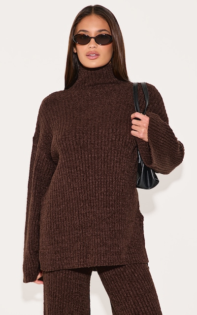Chocolate Rib Boucle Knit Oversized Jumper