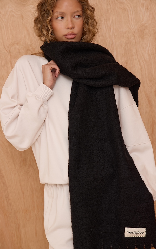 Black Logo Blanket Tassel Scarf