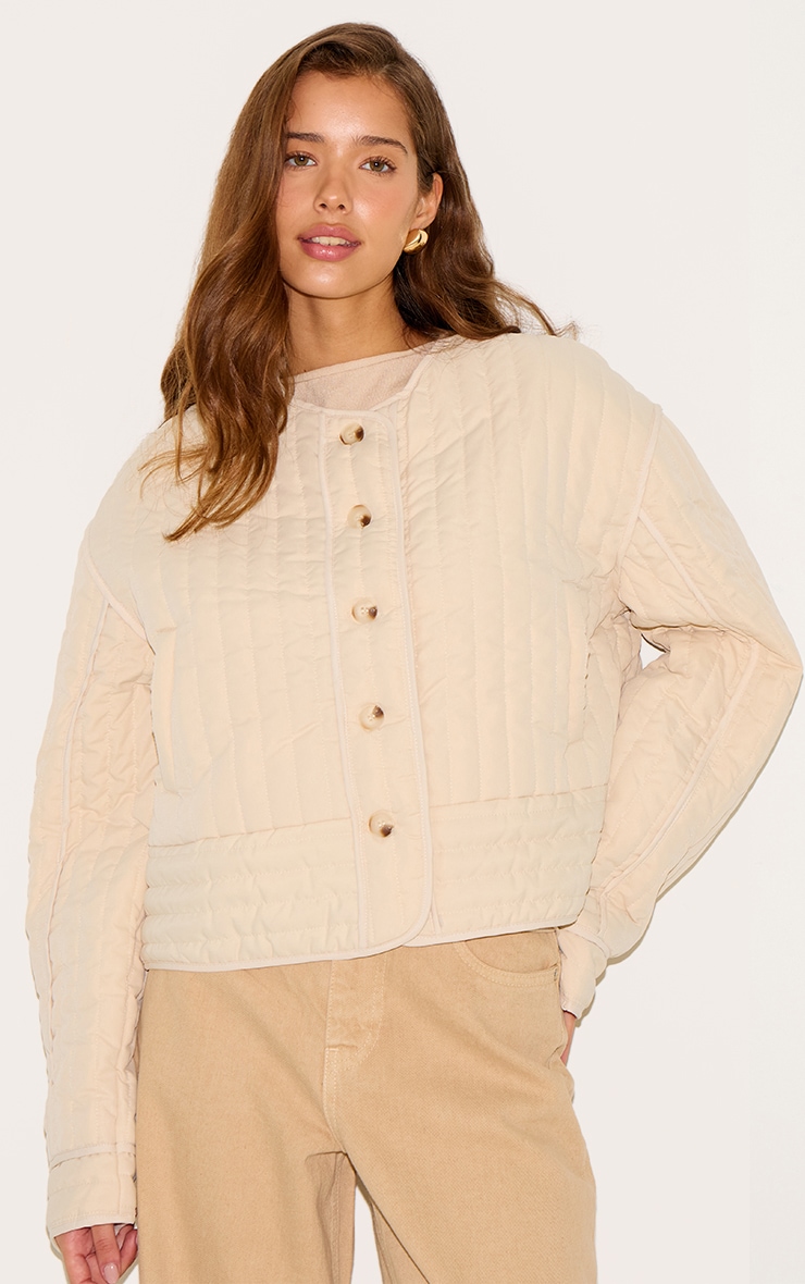 Stone Button Up Round Neck Quilted Jacket image 1