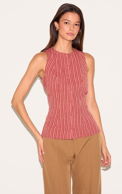 Veste sans manches mi-long rayée rouge