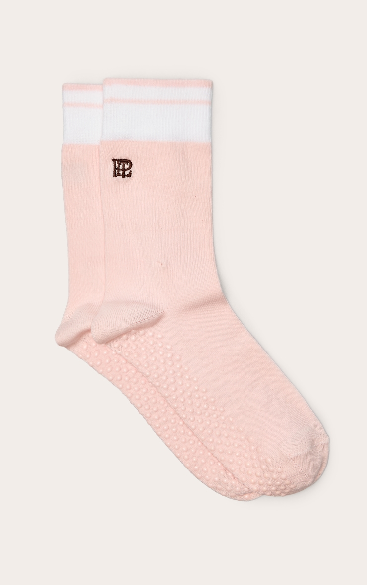 PrettyLittleThing Pink Embroidered Gripper Socks image 2