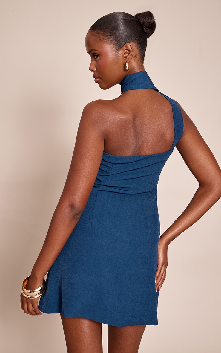 Robe bustier droite tissée bleue à détail foulard image 2