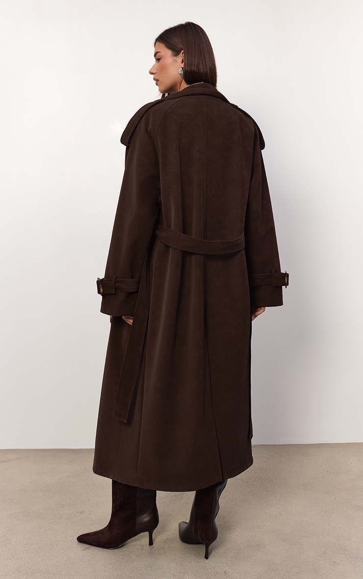 Chocolate Peached PU Trench Coat image 2