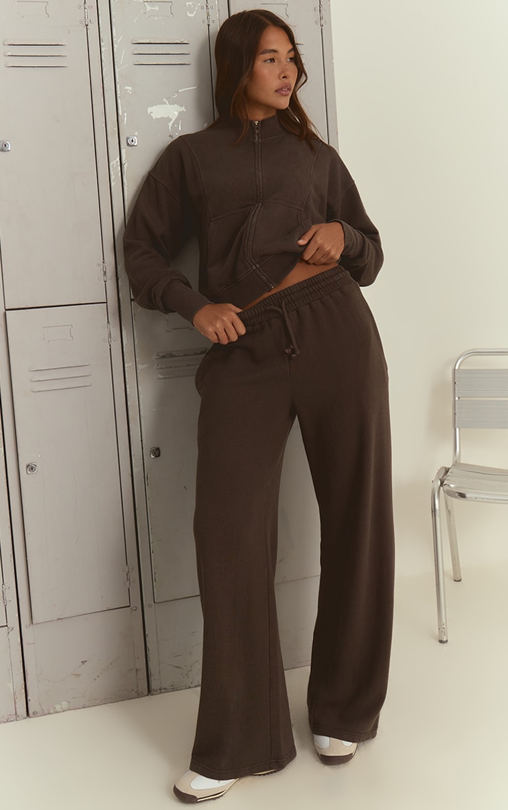 Espresso Acid Wash Funnel Neck Zip Sweatshirt image 3