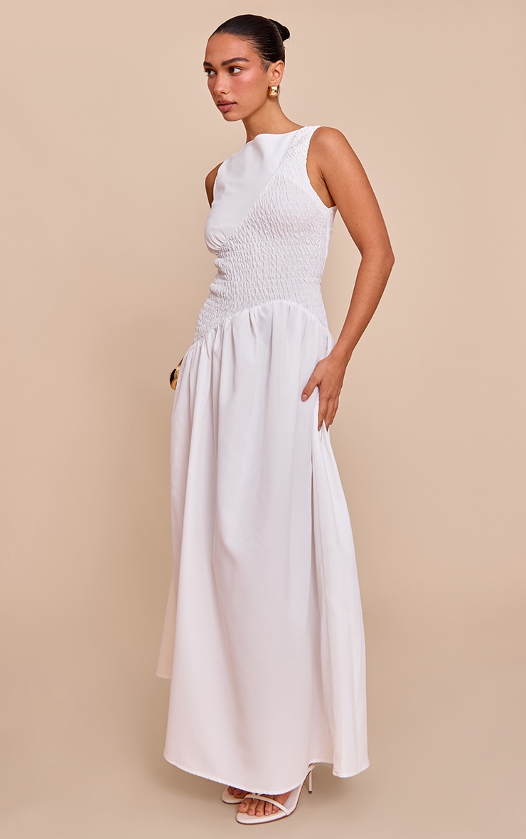 White Shirred Detail Sleeveless Maxi Dress image 3