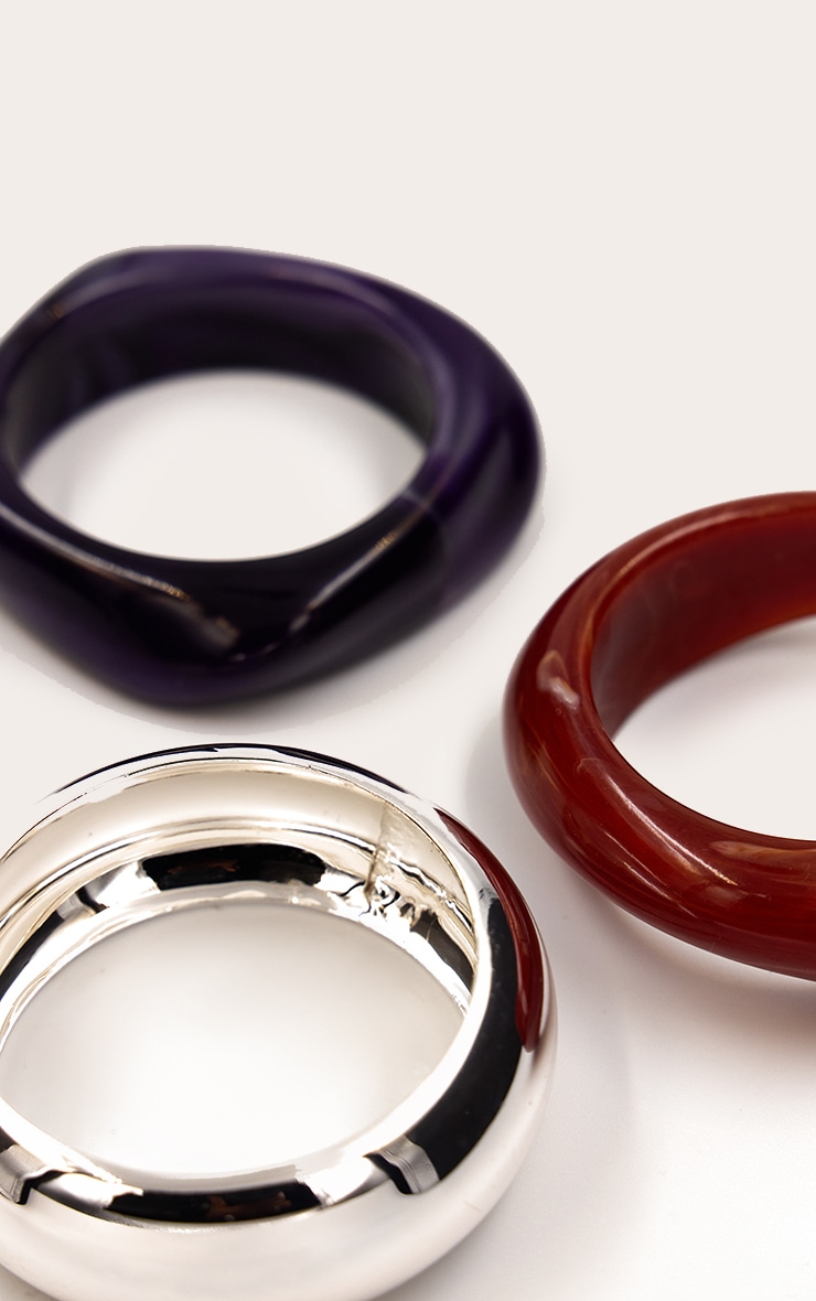 Plum Silver Resin Bangle Multi-Pack image 3
