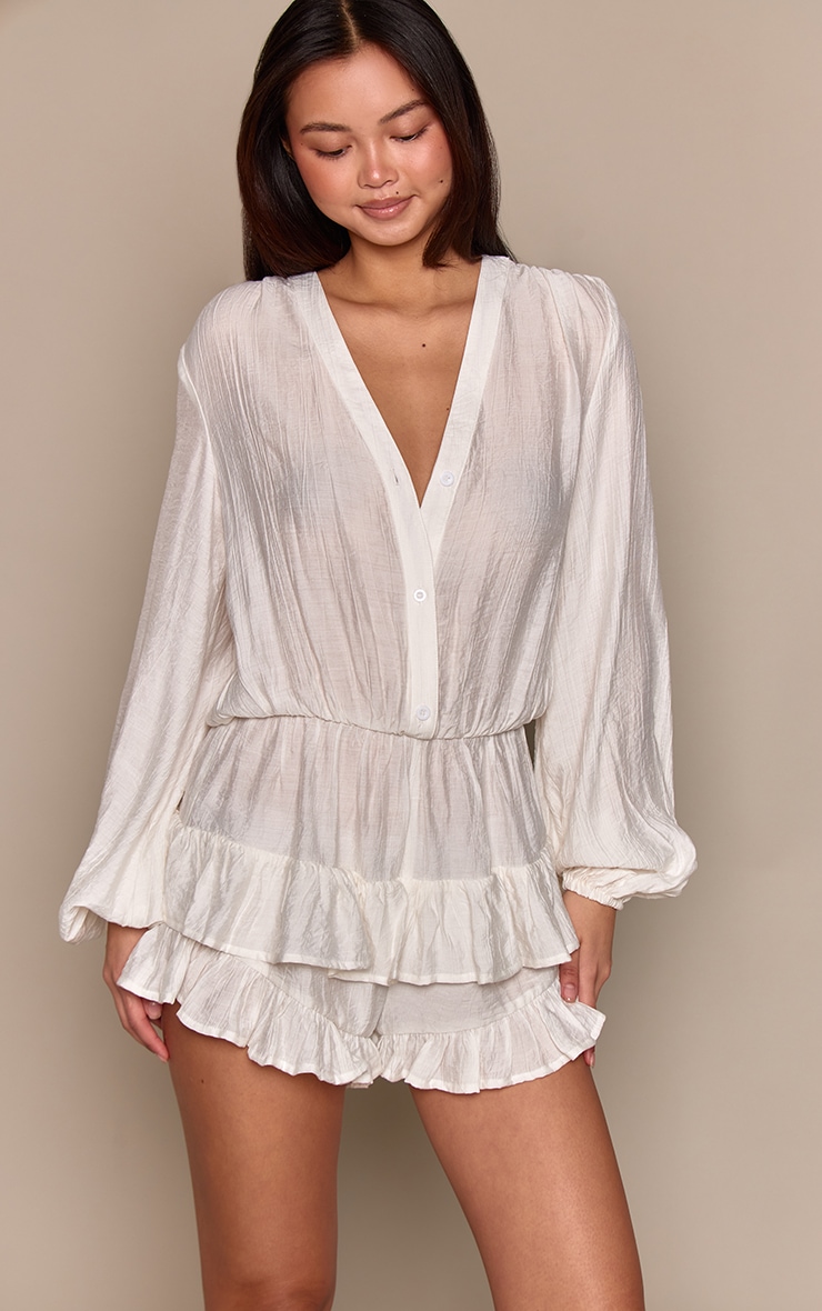 White Chiffon Shift Frill Romper image 4