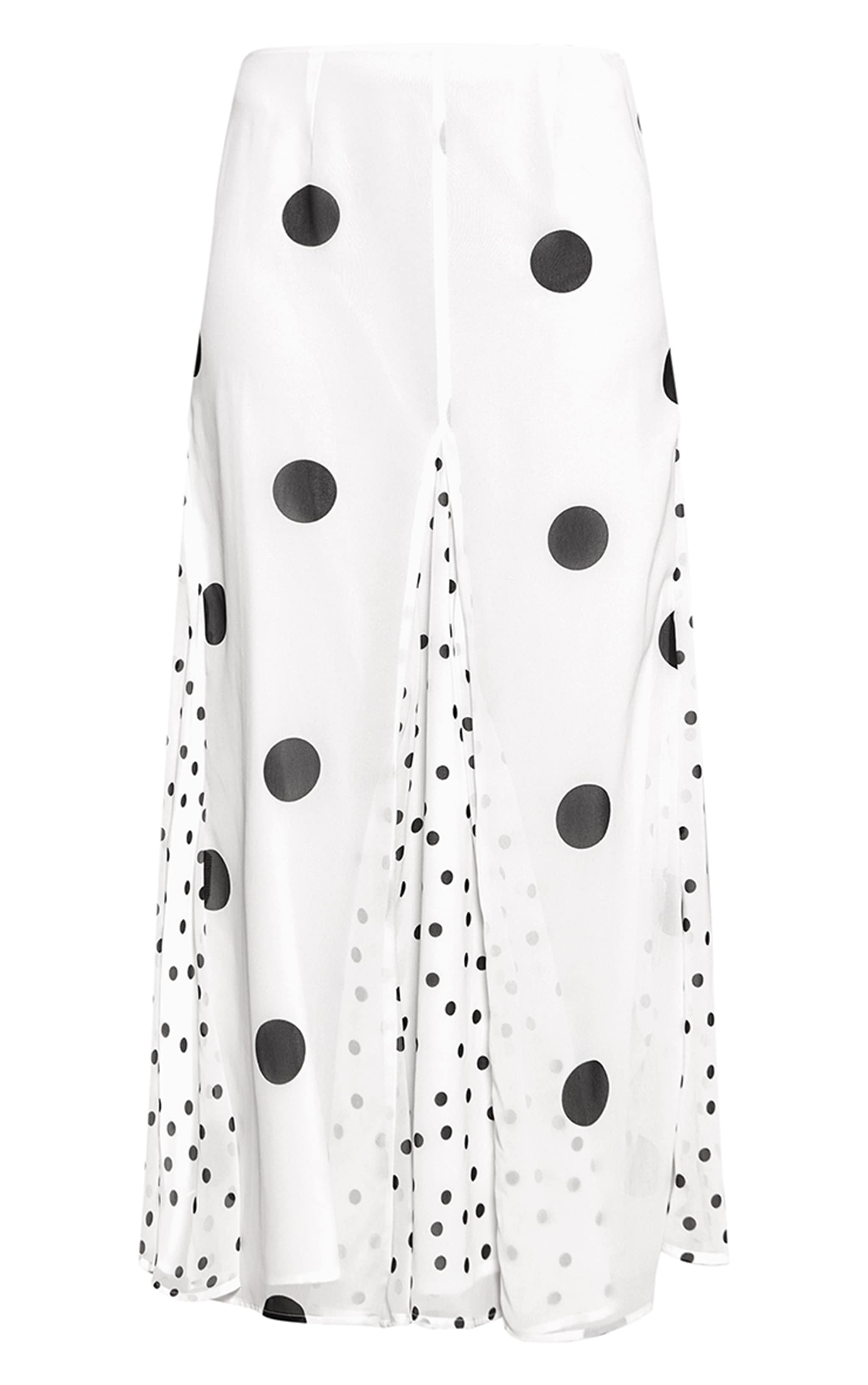 Cream Polka Dot Contrast Print Chiffon Maxi Skirt image 5