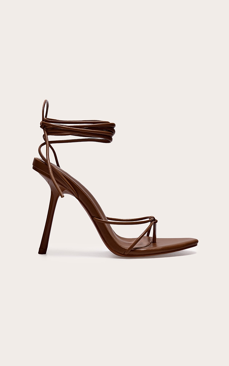 PLT Label Dark Chocolate Strappy Tie Thong Heels image 5
