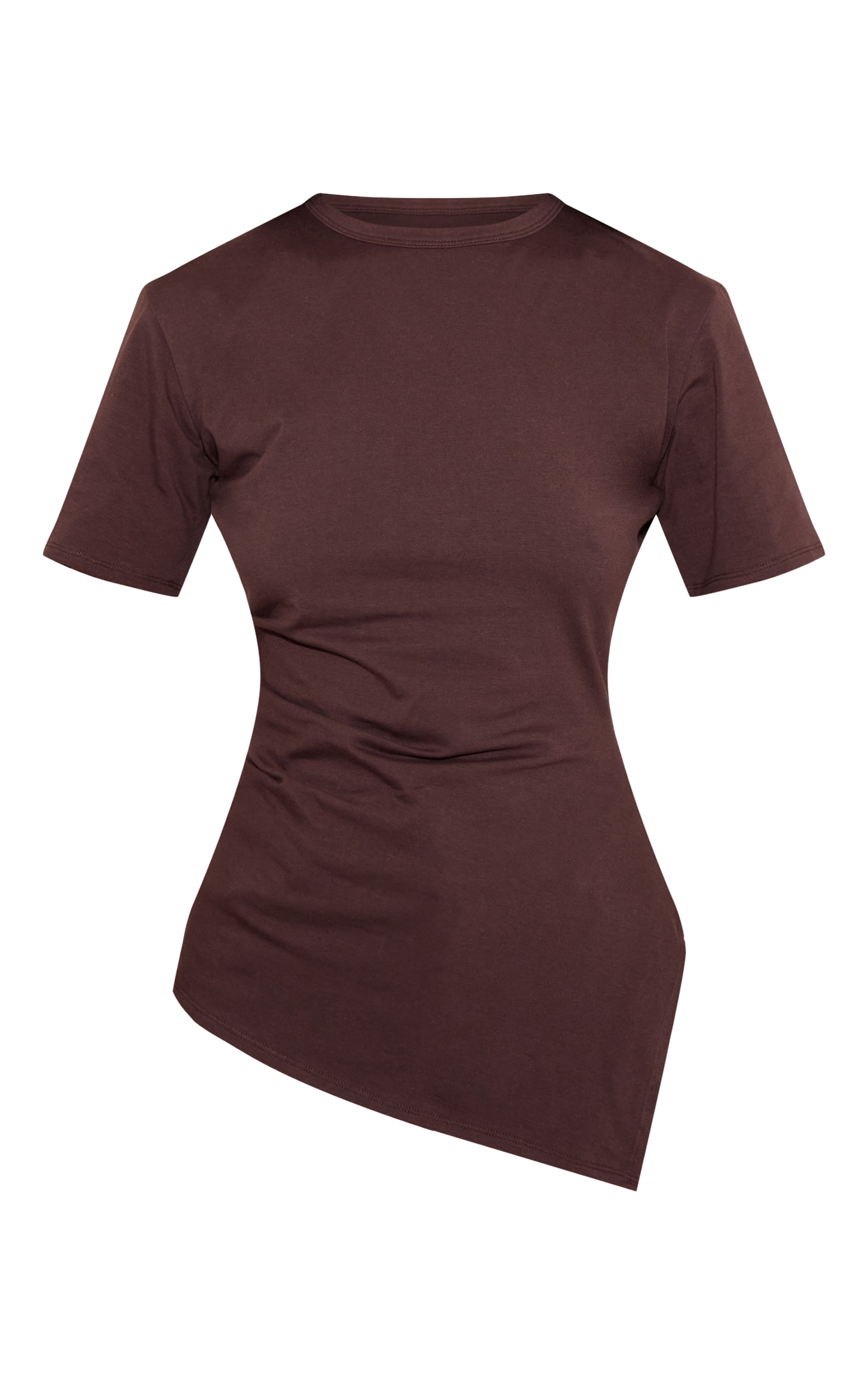 T-shirt en coton chocolat froncé sur le côté à ourlet asymétrique image 5
