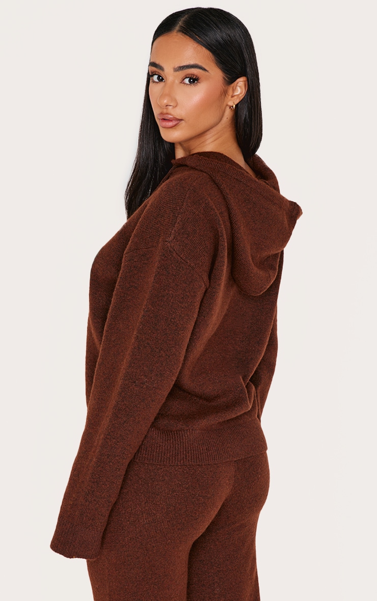 Petite Hoodie en maille tricot chocolat image 2