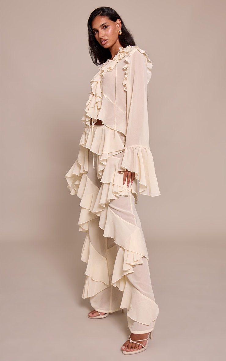 Cream Chiffon Frill Long Sleeve Shirt image 3