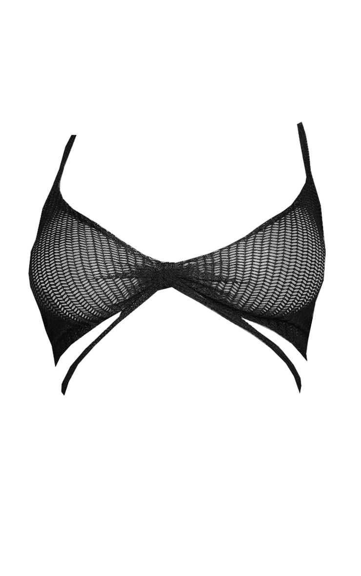 Shape Crop top noir transparent texturé noué sur le devant image 5