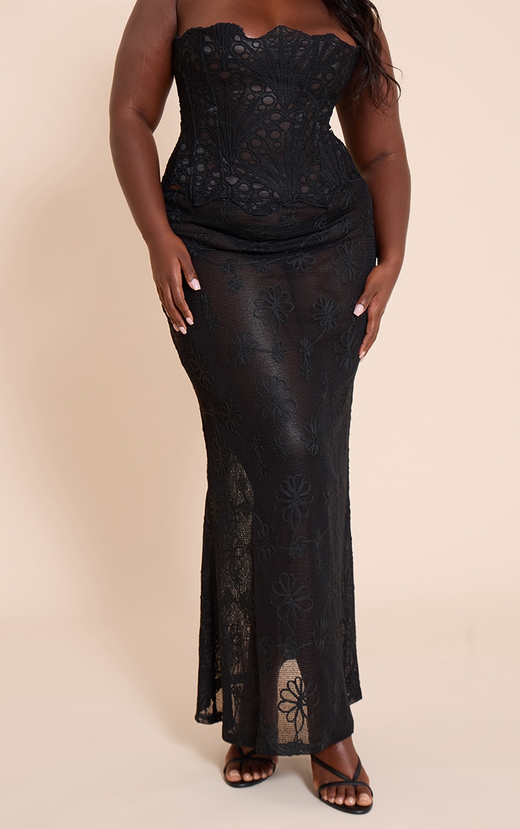Plus Black Flower Detail Sheer Maxi Skirt image 2