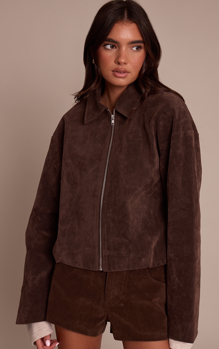 Dark Brown Suede Tailored Shorts image 1