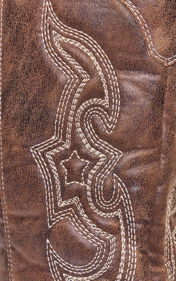 Brown Pu Point Toe Western Calf High Boots image 4