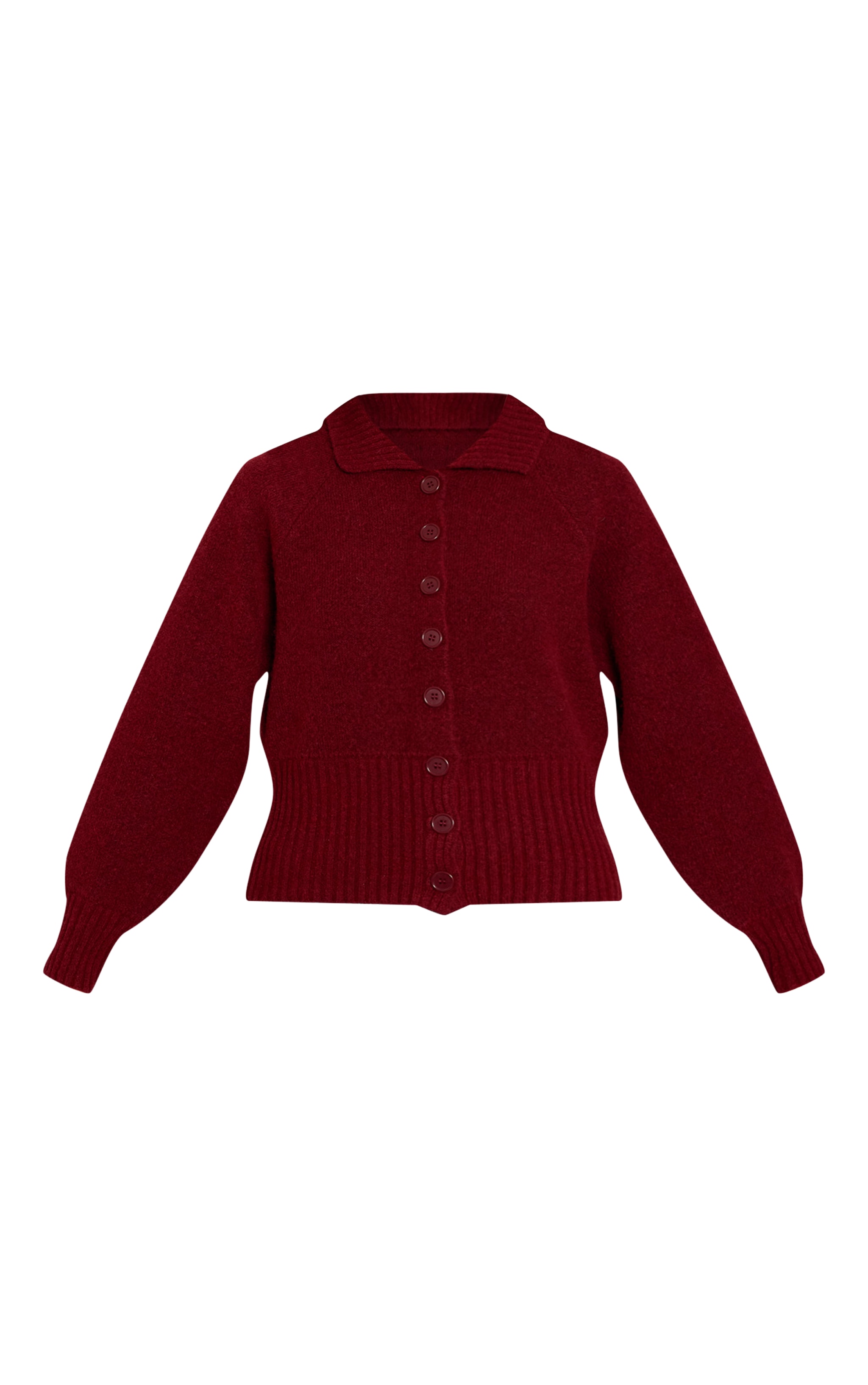 Wine Collared Waist Detail Knitted Cardigan  image 5