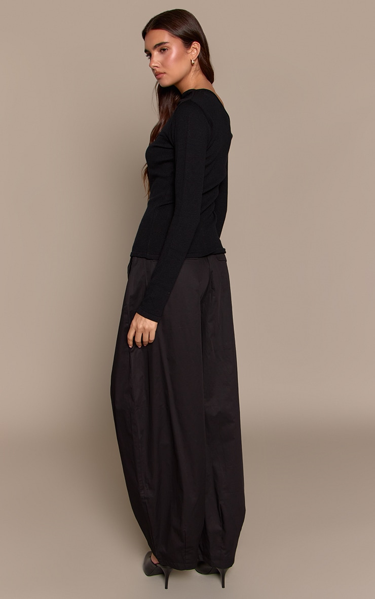 Black Elasticated Waist Parachute Pants image 3