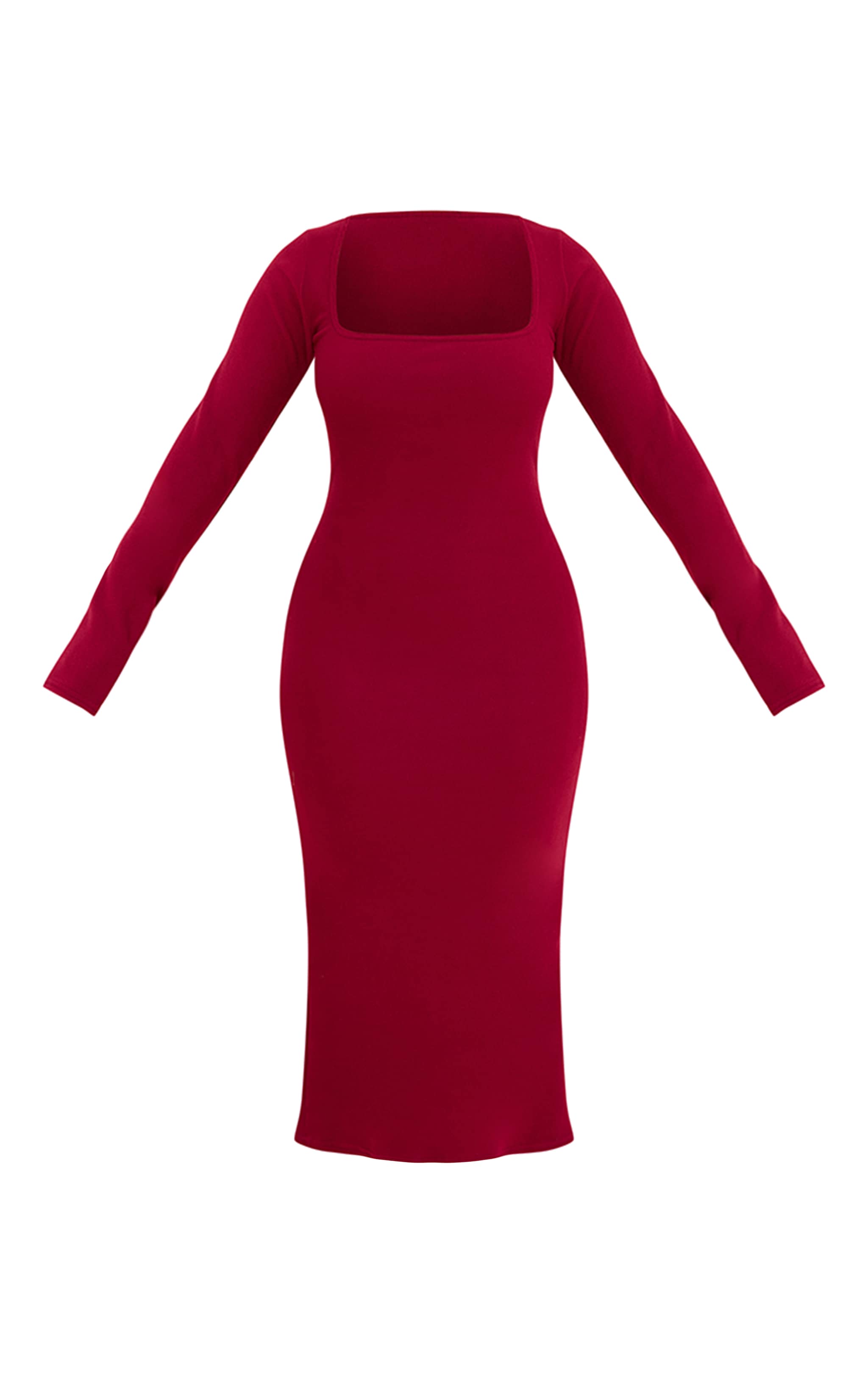 Shape Burgundy Micro Rib Square Neck Long Sleeve Maxi Dress image 5