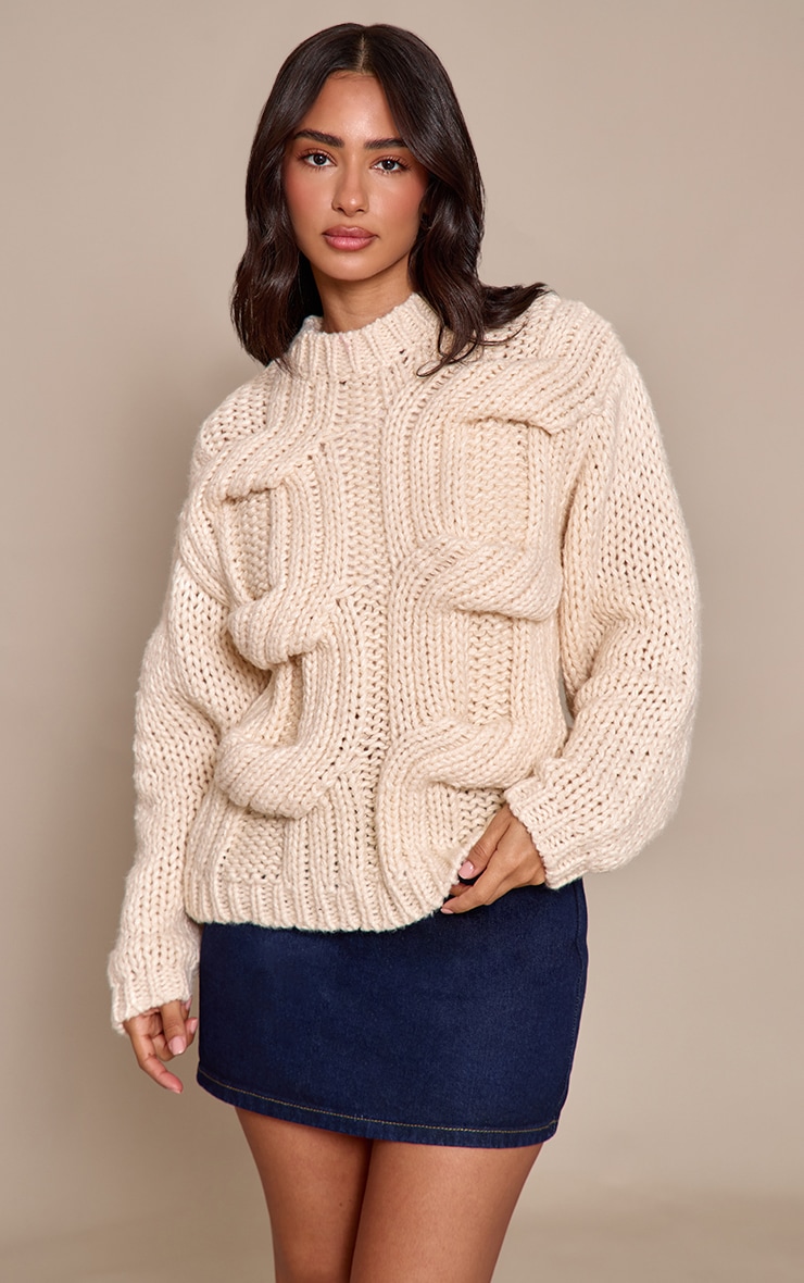 Petite Cream Twist Chunky Knitted Sweater image 1