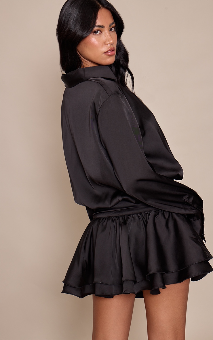 Black Satin Ruffle Mini Skirt image 3