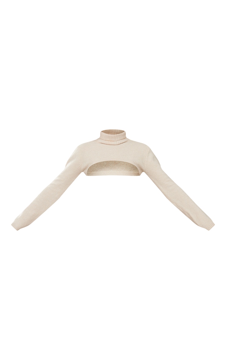 Oatmeal Square Marl Knit Cropped Sleeves image 5