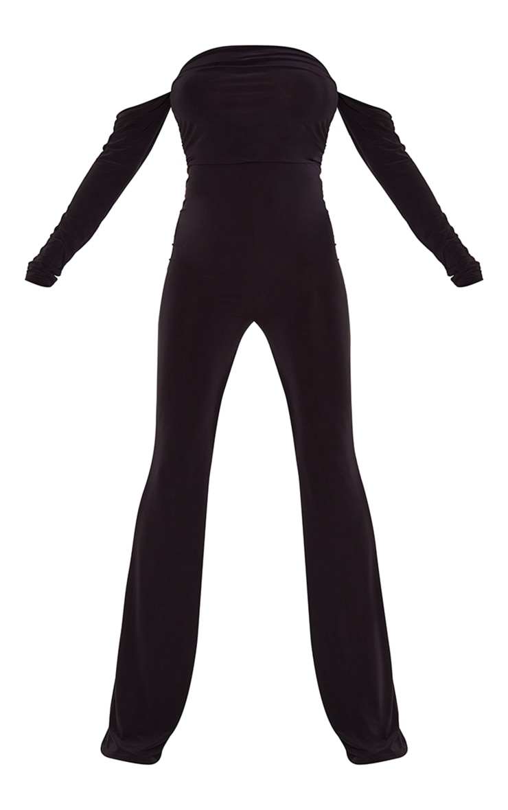 Bardot Mesh Long Sleeve Bardot Jumpsuit BOOHOO BLACK RUCHED MESH